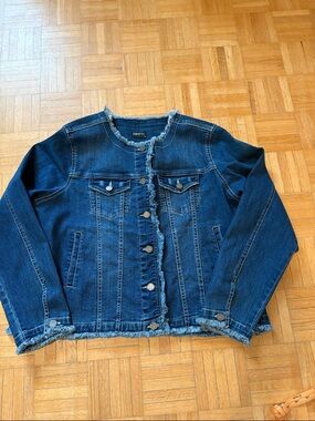 APNY Denim Frayed Edge Jacket in Dark Blue NWOT